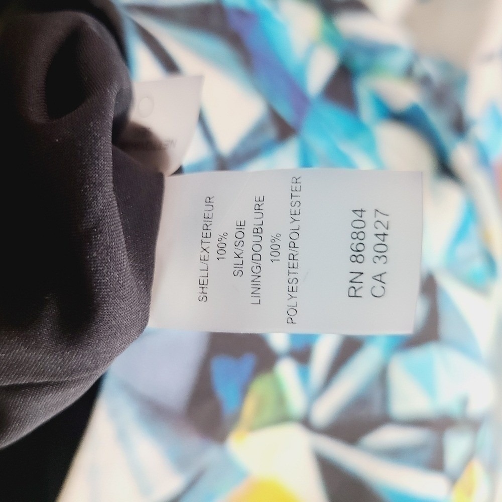Magaschoni New York Blue Geometric Diamond Print 100% Silk Cowl Neck Dress 2 - Picture 8 of 9